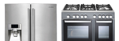 Grey fridge and cooker.